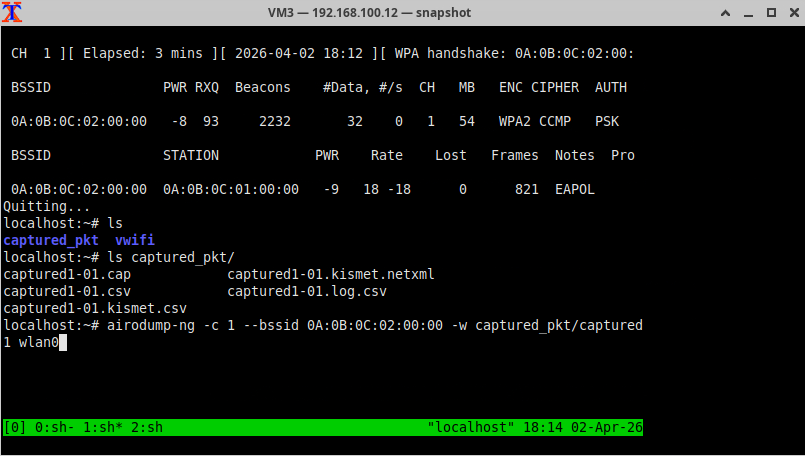 Sortie airodump-ng avec BSSID et canal